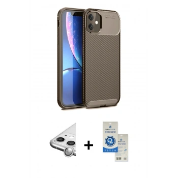 MARSİLYAN™- iPhone 11 Kılıf Eksen Form Prime - Şeffaf Royal Nano Ekran Koruyucu + Raze Metal Kamera Lens - GS