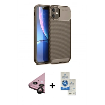 MARSİLYAN™- iPhone 11 Kılıf Eksen Form Prime - Şeffaf Royal Nano Ekran Koruyucu + Raze Metal Kamera Lens - SH