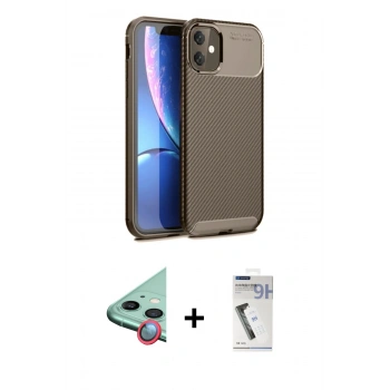 MARSİLYAN™- iPhone 11 Kılıf Eksen Form Prime - Şeffaf Uv Polymer Nano Ekran Koruyucu + Raze Metal Kamera Lens - KI