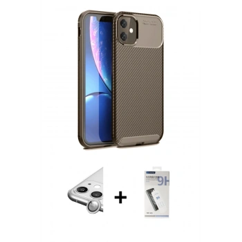 MARSİLYAN™- iPhone 11 Kılıf Eksen Form Prime - Şeffaf Uv Polymer Nano Ekran Koruyucu + Raze Metal Kamera Lens - GS
