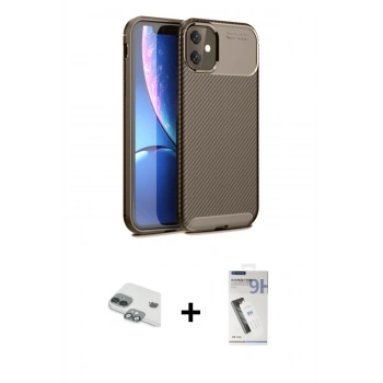 MARSİLYAN™- iPhone 11 Kılıf Eksen Form Prime - Şeffaf Uv Polymer Nano Ekran Koruyucu + Pers Alüminyum Kamera Lens - YL