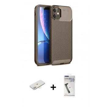 MARSİLYAN™- iPhone 11 Kılıf Eksen Form Prime - Şeffaf Uv Polymer Nano Ekran Koruyucu + Renkli Kamera Lens Koruma Cam - YL