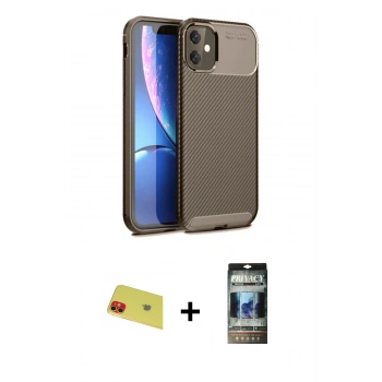 MARSİLYAN™- iPhone 11 Kılıf Eksen Form Prime - Siyah 34D Hayalet Izgaralı Cam + Rainbow Kamera Lens Koruma Cam - KI