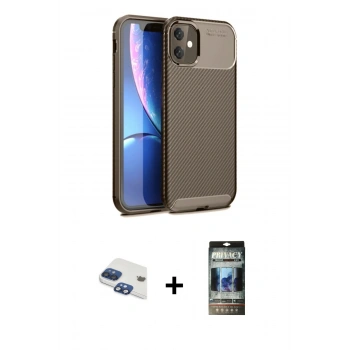 MARSİLYAN™- iPhone 11 Kılıf Eksen Form Prime - Siyah 34D Hayalet Izgaralı Cam + Pers Alüminyum Kamera Lens - LT