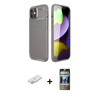 MARSİLYAN™- iPhone 11 Kılıf Eksen Form Prime - Siyah 34D Hayalet Izgaralı Cam + Renkli Kamera Lens Koruma Cam - SI