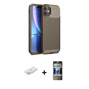 MARSİLYAN™- iPhone 11 Kılıf Eksen Form Prime - Siyah 34D Hayalet Izgaralı Cam + Renkli Kamera Lens Koruma Cam - SI