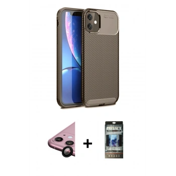 MARSİLYAN™- iPhone 11 Kılıf Eksen Form Prime - Siyah 34D Hayalet Izgaralı Cam + Raze Metal Kamera Lens - SH