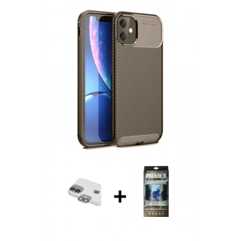MARSİLYAN™- iPhone 11 Kılıf Eksen Form Prime - Siyah 34D Hayalet Izgaralı Cam + Pers Alüminyum Kamera Lens - YL