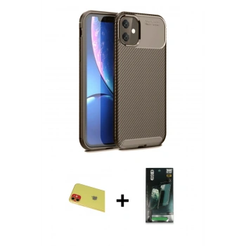 MARSİLYAN™- iPhone 11 Kılıf Eksen Form Prime - Siyah 360 Mat Full Body Arka Koruyucu + Rainbow Kamera Lens Koruma Cam - KI