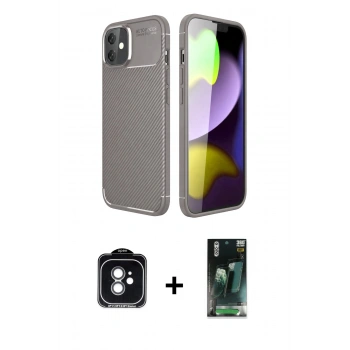 MARSİLYAN™- iPhone 11 Kılıf Eksen Form Prime - Siyah 360 Mat Full Body Arka Koruyucu + PVD Metal Kamera Lens - YL
