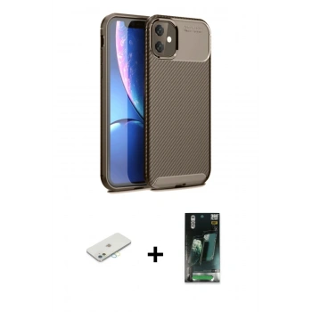 MARSİLYAN™- iPhone 11 Kılıf Eksen Form Prime - Siyah 360 Mat Full Body Arka Koruyucu + Renkli Kamera Lens Koruma Cam - SI