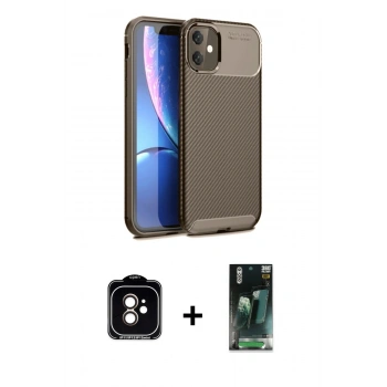 MARSİLYAN™- iPhone 11 Kılıf Eksen Form Prime - Siyah 360 Mat Full Body Arka Koruyucu + PVD Metal Kamera Lens - TU