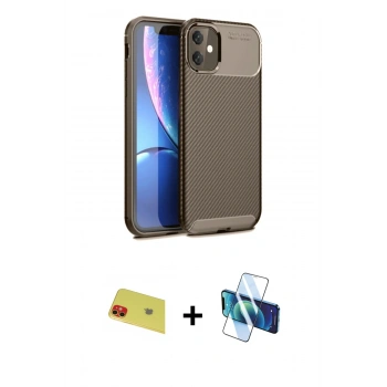 MARSİLYAN™- iPhone 11 Kılıf Eksen Form Prime - Siyah 3D Antistatik Cam Ekran Koruyucu + Rainbow Kamera Lens Koruma Cam - KI