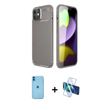 MARSİLYAN™- iPhone 11 Kılıf Eksen Form Prime - Siyah 3D Antistatik Cam Ekran Koruyucu + Neon Fosforlu Kamera Lens - MI