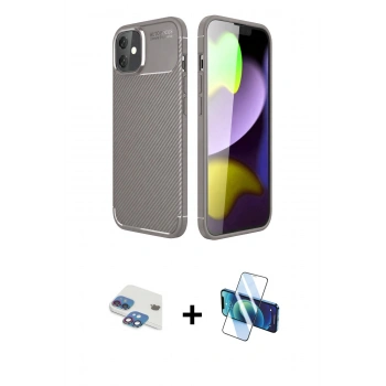 MARSİLYAN™- iPhone 11 Kılıf Eksen Form Prime - Siyah 3D Antistatik Cam Ekran Koruyucu + Pers Alüminyum Kamera Lens - GI