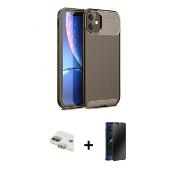 MARSİLYAN™- iPhone 11 Kılıf Eksen Form Prime - Siyah 3D Antistatik Hayalet Cam Ekran Koruyucu + Pers Alüminyum Kamera Lens - GD