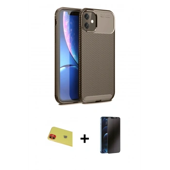 MARSİLYAN™- iPhone 11 Kılıf Eksen Form Prime - Siyah 3D Antistatik Hayalet Cam Ekran Koruyucu + Rainbow Kamera Lens Koruma Cam - KI