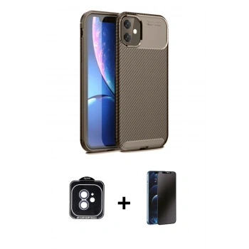 MARSİLYAN™- iPhone 11 Kılıf Eksen Form Prime - Siyah 3D Antistatik Hayalet Cam Ekran Koruyucu + PVD Metal Kamera Lens - MI