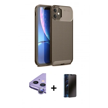 MARSİLYAN™- iPhone 11 Kılıf Eksen Form Prime - Siyah 3D Antistatik Hayalet Cam Ekran Koruyucu + Raze Metal Kamera Lens - MR