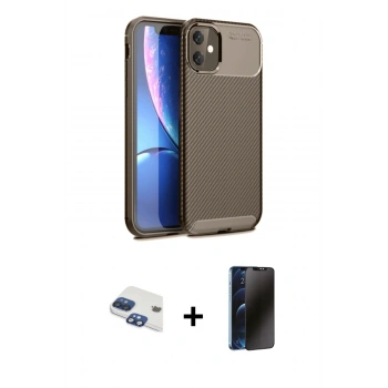 MARSİLYAN™- iPhone 11 Kılıf Eksen Form Prime - Siyah 3D Antistatik Hayalet Cam Ekran Koruyucu + Pers Alüminyum Kamera Lens - LT
