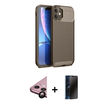 MARSİLYAN™- iPhone 11 Kılıf Eksen Form Prime - Siyah 3D Antistatik Hayalet Cam Ekran Koruyucu + Raze Metal Kamera Lens - SH