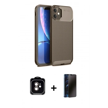 MARSİLYAN™- iPhone 11 Kılıf Eksen Form Prime - Siyah 3D Antistatik Hayalet Cam Ekran Koruyucu + PVD Metal Kamera Lens - TU