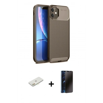 MARSİLYAN™- iPhone 11 Kılıf Eksen Form Prime - Siyah 3D Antistatik Hayalet Cam Ekran Koruyucu + Renkli Kamera Lens Koruma Cam - TU