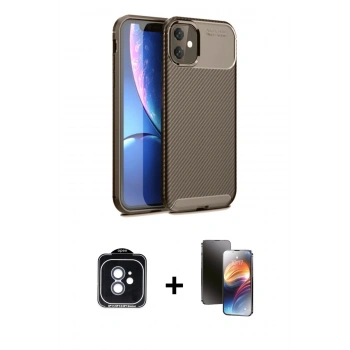MARSİLYAN™- iPhone 11 Kılıf Eksen Form Prime - Siyah 3D Antistatik Mat Seramik Nano Ekran Koruyucu + PVD Metal Kamera Lens - MI