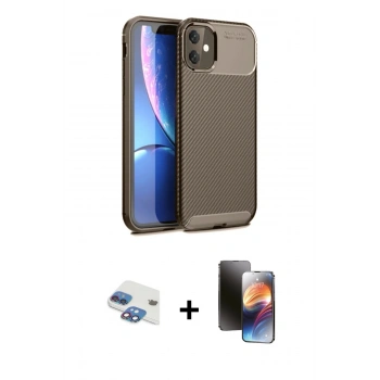 MARSİLYAN™- iPhone 11 Kılıf Eksen Form Prime - Siyah 3D Antistatik Mat Seramik Nano Ekran Koruyucu + Pers Alüminyum Kamera Lens - GI