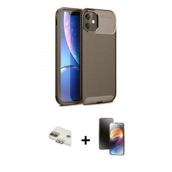 MARSİLYAN™- iPhone 11 Kılıf Eksen Form Prime - Siyah 3D Antistatik Mat Seramik Nano Ekran Koruyucu + Pers Alüminyum Kamera Lens - GD