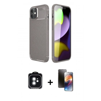 MARSİLYAN™- iPhone 11 Kılıf Eksen Form Prime - Siyah 3D Antistatik Mat Seramik Nano Ekran Koruyucu + PVD Metal Kamera Lens - YL