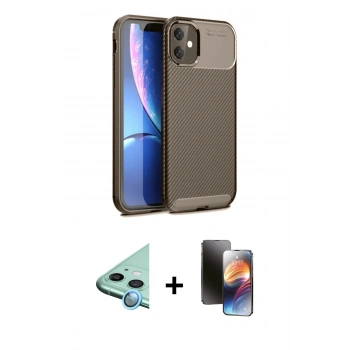 MARSİLYAN™- iPhone 11 Kılıf Eksen Form Prime - Siyah 3D Antistatik Mat Seramik Nano Ekran Koruyucu + Raze Metal Kamera Lens - MI