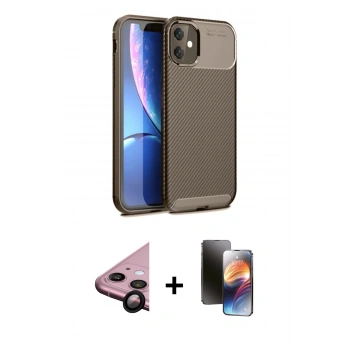 MARSİLYAN™- iPhone 11 Kılıf Eksen Form Prime - Siyah 3D Antistatik Mat Seramik Nano Ekran Koruyucu + Raze Metal Kamera Lens - SH