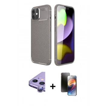 MARSİLYAN™- iPhone 11 Kılıf Eksen Form Prime - Siyah 3D Antistatik Mat Seramik Nano Ekran Koruyucu + Raze Metal Kamera Lens - MR