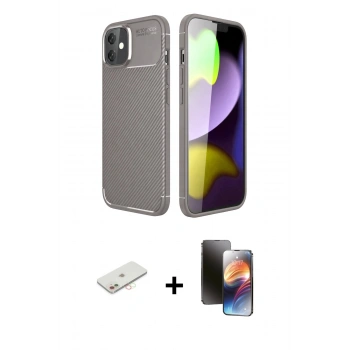 MARSİLYAN™- iPhone 11 Kılıf Eksen Form Prime - Siyah 3D Antistatik Mat Seramik Nano Ekran Koruyucu + Renkli Kamera Lens Koruma Cam - YL