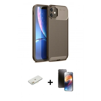 MARSİLYAN™- iPhone 11 Kılıf Eksen Form Prime - Siyah 3D Antistatik Mat Seramik Nano Ekran Koruyucu + Renkli Kamera Lens Koruma Cam - TU