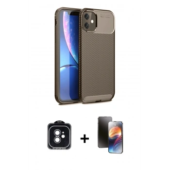 MARSİLYAN™- iPhone 11 Kılıf Eksen Form Prime - Siyah 3D Antistatik Mat Seramik Nano Ekran Koruyucu + PVD Metal Kamera Lens - SH
