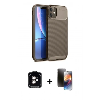 MARSİLYAN™- iPhone 11 Kılıf Eksen Form Prime - Siyah 3D Antistatik Mat Seramik Nano Ekran Koruyucu + PVD Metal Kamera Lens - TU