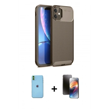 MARSİLYAN™- iPhone 11 Kılıf Eksen Form Prime - Siyah 3D Antistatik Mat Seramik Nano Ekran Koruyucu + Neon Fosforlu Kamera Lens - YL