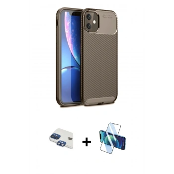 MARSİLYAN™- iPhone 11 Kılıf Eksen Form Prime - Siyah 3D Antistatik Seramik Nano Ekran Koruyucu + Pers Alüminyum Kamera Lens - LT