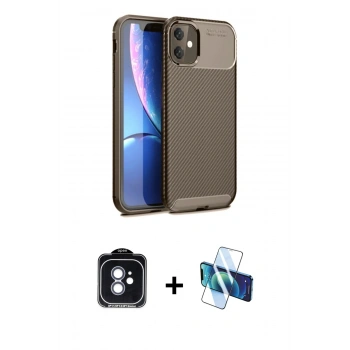 MARSİLYAN™- iPhone 11 Kılıf Eksen Form Prime - Siyah 3D Antistatik Seramik Nano Ekran Koruyucu + PVD Metal Kamera Lens - MI