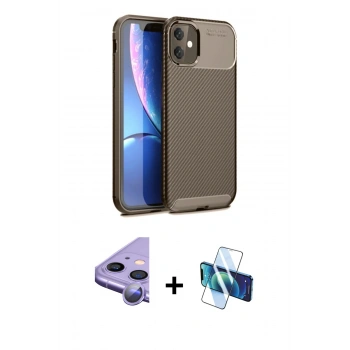 MARSİLYAN™- iPhone 11 Kılıf Eksen Form Prime - Siyah 3D Antistatik Seramik Nano Ekran Koruyucu + Raze Metal Kamera Lens - MR