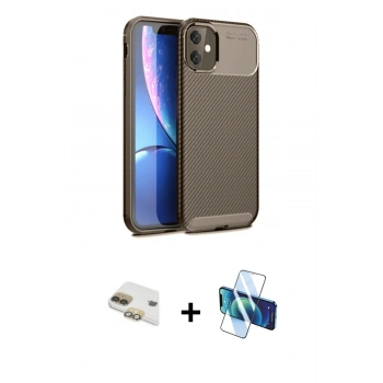 MARSİLYAN™- iPhone 11 Kılıf Eksen Form Prime - Siyah 3D Antistatik Seramik Nano Ekran Koruyucu + Pers Alüminyum Kamera Lens - GD