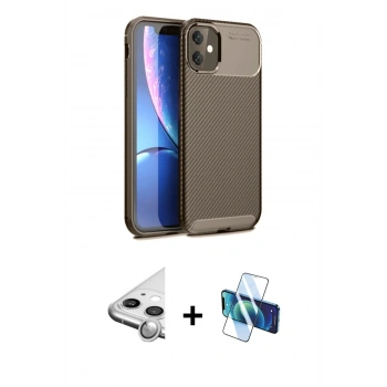 MARSİLYAN™- iPhone 11 Kılıf Eksen Form Prime - Siyah 3D Antistatik Seramik Nano Ekran Koruyucu + Raze Metal Kamera Lens - GS