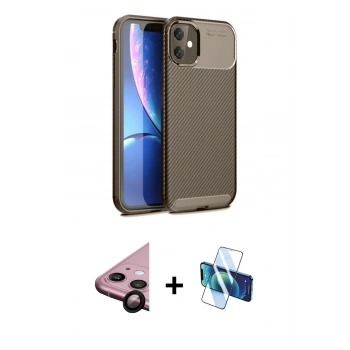 MARSİLYAN™- iPhone 11 Kılıf Eksen Form Prime - Siyah 3D Antistatik Seramik Nano Ekran Koruyucu + Raze Metal Kamera Lens - SH