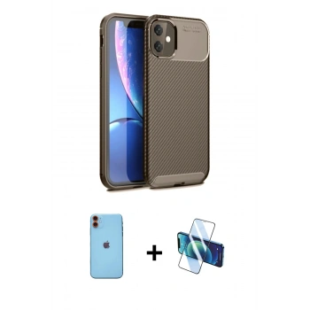 MARSİLYAN™- iPhone 11 Kılıf Eksen Form Prime - Siyah 3D Antistatik Seramik Nano Ekran Koruyucu + Neon Fosforlu Kamera Lens - TU