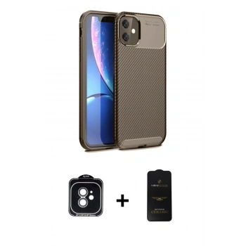 MARSİLYAN™- iPhone 11 Kılıf Eksen Form Prime - Siyah 6D Antistatik Mat Seramik Hayalet Nano Ekran Koruyucu + PVD Metal Kamera Lens - YL