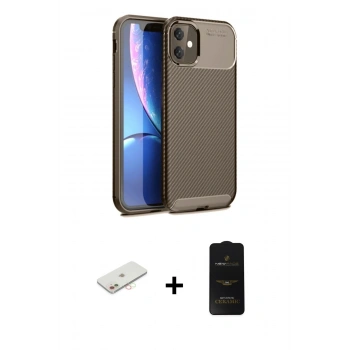 MARSİLYAN™- iPhone 11 Kılıf Eksen Form Prime - Siyah 6D Antistatik Mat Seramik Hayalet Nano Ekran Koruyucu + Renkli Kamera Lens Koruma Cam - YL