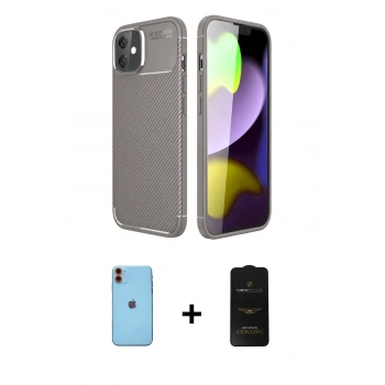 MARSİLYAN™- iPhone 11 Kılıf Eksen Form Prime - Siyah 6D Antistatik Mat Seramik Hayalet Nano Ekran Koruyucu + Neon Fosforlu Kamera Lens - TU