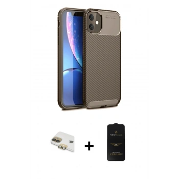 MARSİLYAN™- iPhone 11 Kılıf Eksen Form Prime - Siyah 6D Antistatik Mat Seramik Hayalet Nano Ekran Koruyucu + Pers Alüminyum Kamera Lens - GD